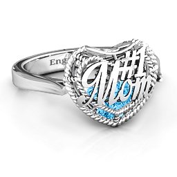 Caged Hearts Ring with 2-6 Stones in 925 Sterling Silver with Blue Topaz, Citrine, Smokey Quartz, and Pink Tourmaline