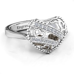 Caged Hearts Ring with 2-6 Stones in 925 Sterling Silver with Smokey Quartz, Citrine, and Pink Tourmaline