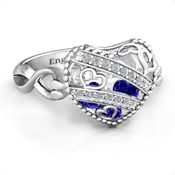 Caged Hearts Ring with 2-6 Stones in 925 Sterling Silver with Blue Sapphire, Citrine, Smokey Quartz, and Pink Tourmaline