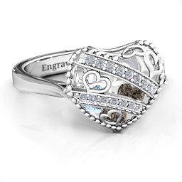 Caged Hearts Ring with 2-6 Stones in 925 Sterling Silver with Smokey Quartz, Aquamarine, Citrine, and Pink Tourmaline