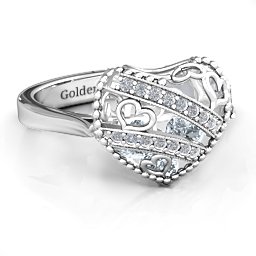 Caged Hearts Ring with 2-6 Stones in 925 Sterling Silver with Cubic Zirconia, Citrine, Smokey Quartz, and Pink Tourmaline