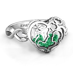 Caged Hearts Ring with 2-6 Stones in 925 Sterling Silver with Emerald, Citrine, Smokey Quartz, and Pink Tourmaline
