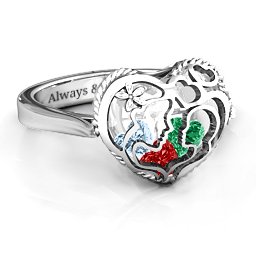 Caged Hearts Ring with 2-6 Stones in 925 Sterling Silver with Garnet, Emerald, Aquamarine, Citrine, Smokey Quartz, and Pink Tourmaline