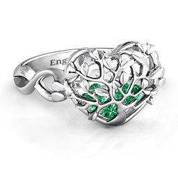 Caged Hearts Ring with 2-6 Stones in 925 Sterling Silver with Emerald, Citrine, Smokey Quartz, and Pink Tourmaline