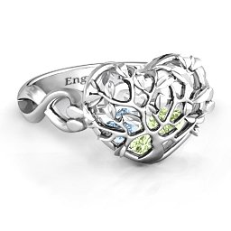 Caged Hearts Ring with 2-6 Stones in 925 Sterling Silver with Peridot, Aquamarine, Citrine, Smokey Quartz, and Pink Tourmaline