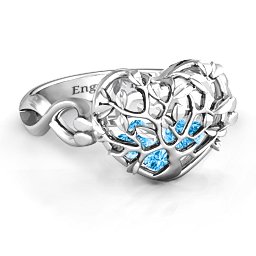 Caged Hearts Ring with 2-6 Stones in 925 Sterling Silver with Blue Topaz, Citrine, Smokey Quartz, and Pink Tourmaline