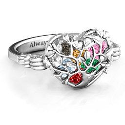 Caged Hearts Ring with 2-6 Stones in 925 Sterling Silver with Garnet, Emerald, Aquamarine, Citrine, Smokey Quartz, and Pink Tourmaline