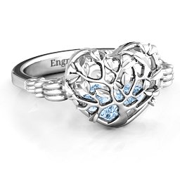 Caged Hearts Ring with 2-6 Stones in 925 Sterling Silver with Aquamarine, Citrine, Smokey Quartz, and Pink Tourmaline