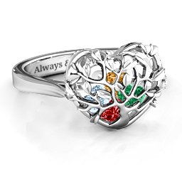 Caged Hearts Ring with 2-6 Stones in 925 Sterling Silver with Garnet, Emerald, Aquamarine, Citrine, Smokey Quartz, and Pink Tourmaline