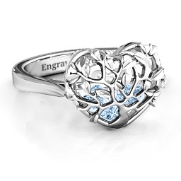 Caged Hearts Ring with 2-6 Stones in 925 Sterling Silver with Aquamarine, Citrine, Smokey Quartz, and Pink Tourmaline