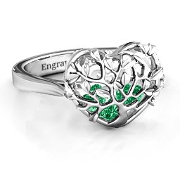 Caged Hearts Ring with 2-6 Stones in 925 Sterling Silver with Emerald, Citrine, Smokey Quartz, and Pink Tourmaline
