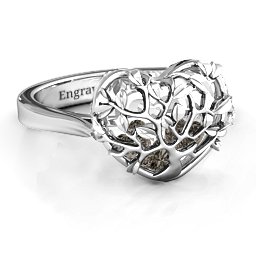 Caged Hearts Ring with 2-6 Stones in 925 Sterling Silver with Smokey Quartz, Citrine, and Pink Tourmaline