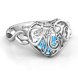 Caged Hearts Ring with 2-6 Stones in 925 Sterling Silver with Blue Topaz, Citrine, Smokey Quartz, and Pink Tourmaline