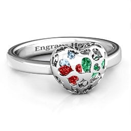 Petite Caged Hearts Ring with 1-3 Stones
