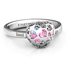 Petite Caged Hearts Ring with 1-3 Stones