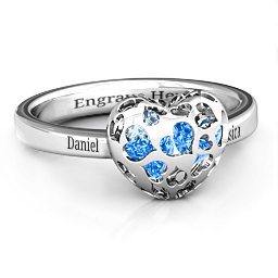 Petite Caged Hearts Ring with 1-3 Stones