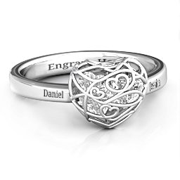 Petite Caged Hearts Ring with 1-3 Stones