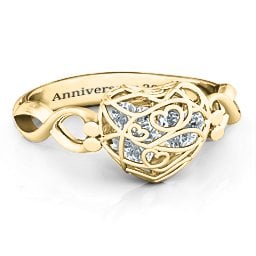 Petite Caged Hearts Ring with 1-3 Stones