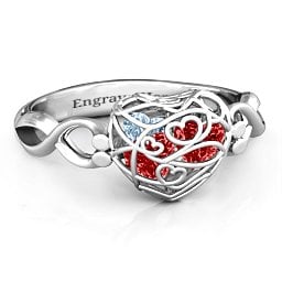 Petite Caged Hearts Ring with 1-3 Stones