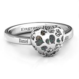 Petite Caged Hearts Ring with 1-3 Stones in 925 Sterling Silver with Alexandrite, Smokey Quartz, Citrine, and Pink Tourmaline