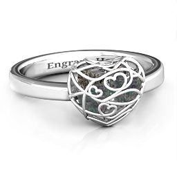 Petite Caged Hearts Ring with 1-3 Stones in 925 Sterling Silver with Alexandrite, Smokey Quartz, Citrine, and Pink Tourmaline