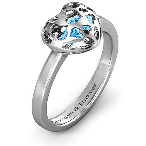 Heart Cut-out Petite Caged Hearts Ring with Classic Band