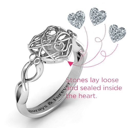 Encased in Love Petite Caged Hearts Ring with Infinity Band