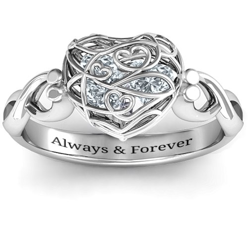 Encased in Love Petite Caged Hearts Ring with Infinity Band