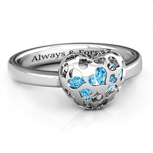 Heart Cut-out Petite Caged Hearts Ring with Classic Band