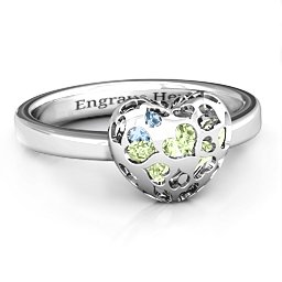 Petite Caged Hearts Ring with 1-3 Stones in 925 Sterling Silver with Peridot, Aquamarine, Citrine, Smokey Quartz, and Pink Tourmaline