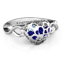 Petite Caged Hearts Ring with 1-3 Stones in 925 Sterling Silver with Blue Sapphire, Aquamarine, Citrine, Smokey Quartz, and Pink Tourmaline