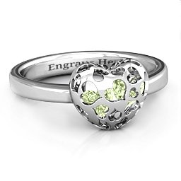 Petite Caged Hearts Ring with 1-3 Stones in 925 Sterling Silver with Peridot