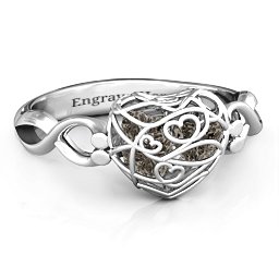 Petite Caged Hearts Ring with 1-3 Stones in 925 Sterling Silver with Smokey Quartz, Citrine, and Pink Tourmaline