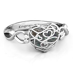 Petite Caged Hearts Ring with 1-3 Stones in 925 Sterling Silver with Alexandrite, Smokey Quartz, Citrine, and Pink Tourmaline