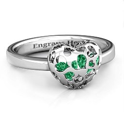 Petite Caged Hearts Ring with 1-3 Stones in 925 Sterling Silver with Emerald and Pink Tourmaline