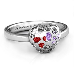 Petite Caged Hearts Ring with 1-3 Stones in 925 Sterling Silver with Garnet, Amethyst, and Pink Tourmaline