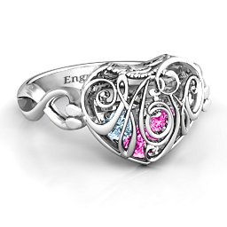 Caged Hearts Ring with 2-6 Stones in 925 Sterling Silver with Pink Tourmaline