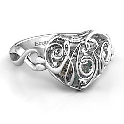 Caged Hearts Ring with 2-6 Stones in 925 Sterling Silver with Alexandrite and Smokey Quartz