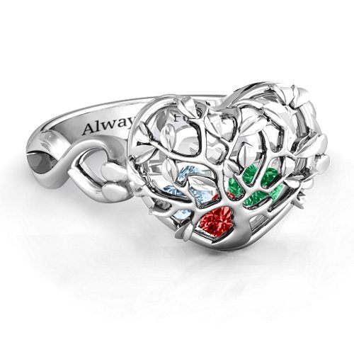 Family Tree Caged Hearts Ring with Infinity Band