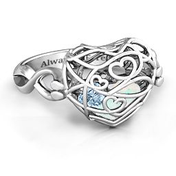 Caged Hearts Ring with 2-6 Stones in 925 Sterling Silver with Opal
