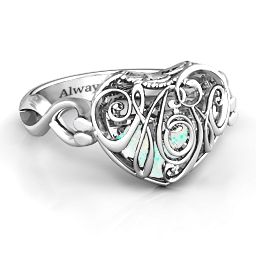 Caged Hearts Ring with 2-6 Stones in 925 Sterling Silver with Opal