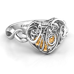 Caged Hearts Ring with 2-6 Stones in 925 Sterling Silver with Citrine