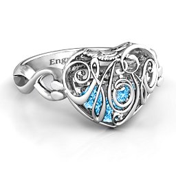 Caged Hearts Ring with 2-6 Stones in 925 Sterling Silver with Blue Topaz