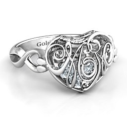 Caged Hearts Ring with 2-6 Stones in 925 Sterling Silver with Cubic Zirconia