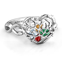 Caged Hearts Ring with 2-6 Stones in 925 Sterling Silver