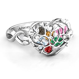 Caged Hearts Ring with 2-6 Stones in 925 Sterling Silver