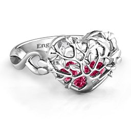 Caged Hearts Ring with 2-6 Stones in 925 Sterling Silver with Ruby