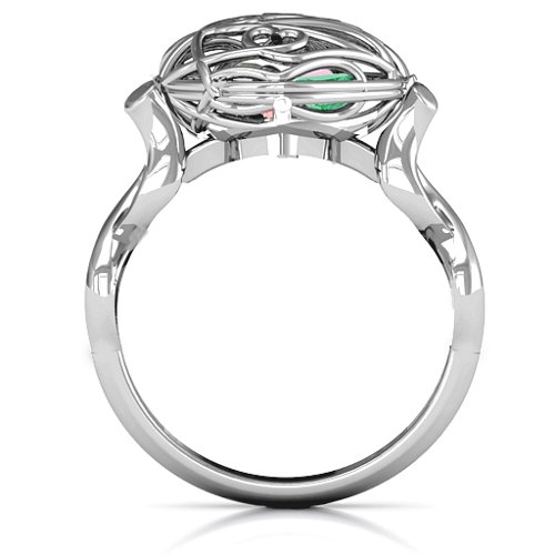 Encased in Love Caged Hearts Ring with Infinity Band – Sterling Silver with Garnet, Emerald, Aquamarine, Citrine, Smokey Quartz, and Pink Tourmaline