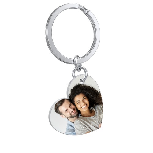 Engravable Photo Heart Disc Keychain
