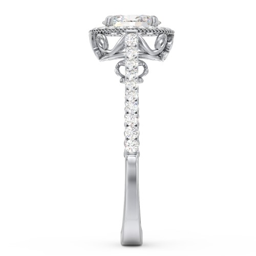 Classic Diamond Engagement Ring with Pave Accented Halo and Initial Setting - "The Brigitte" – 10K White Gold with Lab Diamond